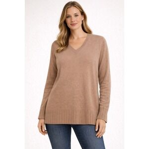 Anthropologie The Cashmere Collection V-Neck Sweater Camel Tan 100% Cashmere S